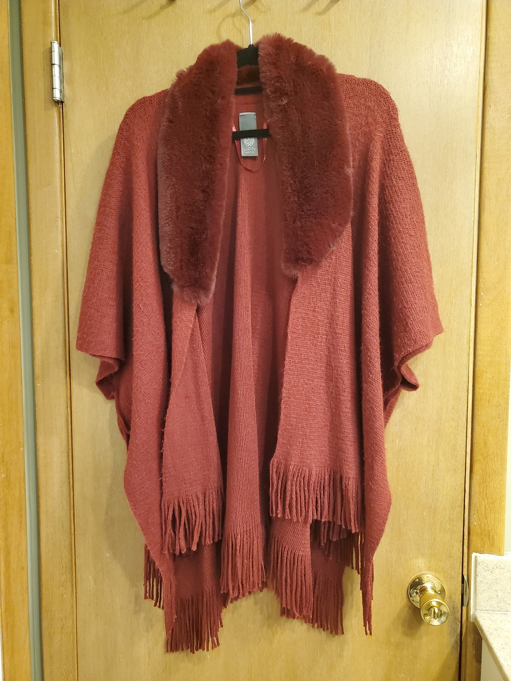 Vince Camuto Rust Open-Front Faux Fur Collar Poncho